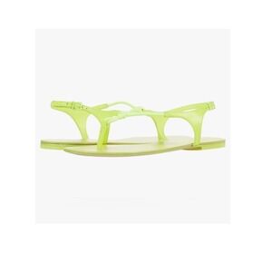 Schutz Women's Olivie Thong Sandals Mixed Material Rope, Leather Neon Yellow 8.5